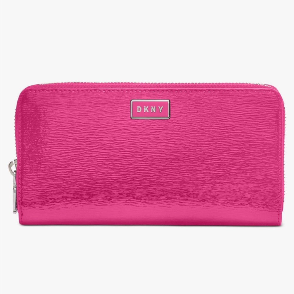 NWT, DKNY Gigi Fuchsia Faux Leather Zip Around Wallet.